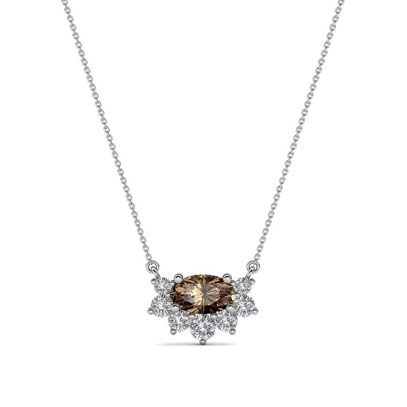 Bellezza 5x3 mm Oval Shape Smoky Quartz and Round Diamond Half Halo Pendant Necklace 
