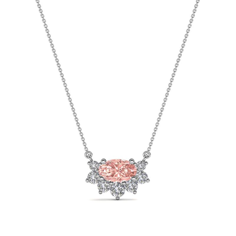 Bellezza 5x3 mm Oval Shape Morganite and Round Diamond Half Halo Pendant Necklace 