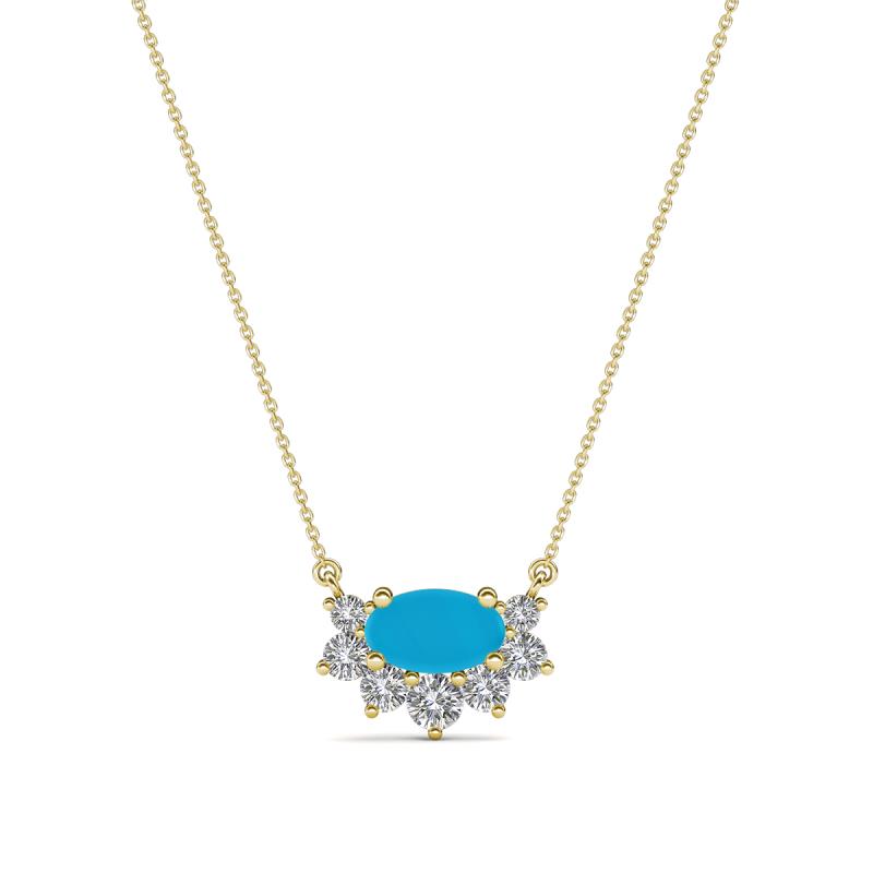Bellezza 5x3 mm Oval Shape Turquoise and Round Diamond Half Halo Pendant Necklace 