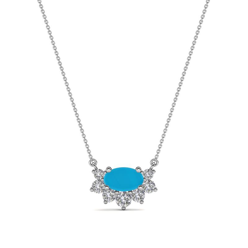 Bellezza 5x3 mm Oval Shape Turquoise and Round Diamond Half Halo Pendant Necklace 