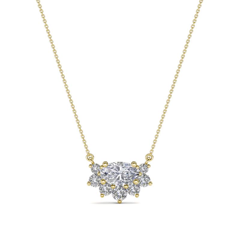 Bellezza 5x3 mm Oval Shape White Sapphire and Round Diamond Half Halo Pendant Necklace 