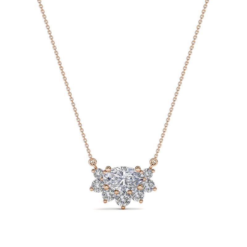 Bellezza 5x3 mm Oval Shape White Sapphire and Round Diamond Half Halo Pendant Necklace 