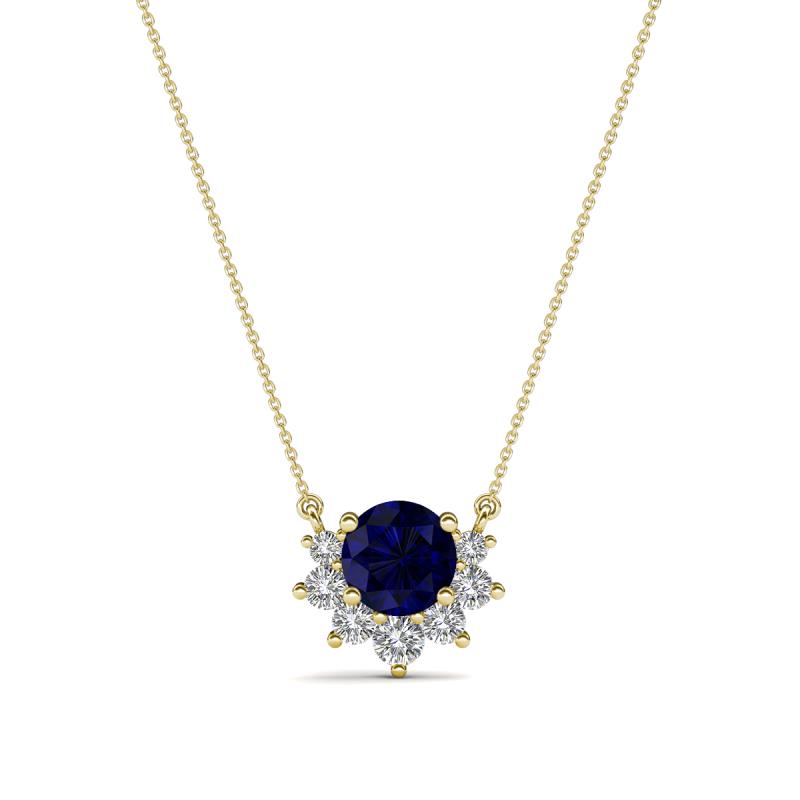 Bellezza 4.50 mm Round Blue Sapphire and Diamond Half Halo Pendant Necklace 