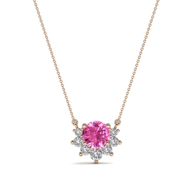 Bellezza 4.50 mm Round Pink Sapphire and Diamond Half Halo Pendant Necklace 