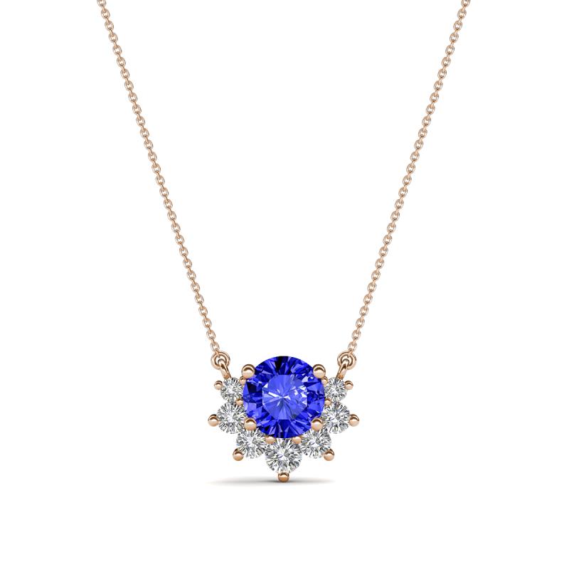 Bellezza 4.50 mm Round Tanzanite and Diamond Half Halo Pendant Necklace 