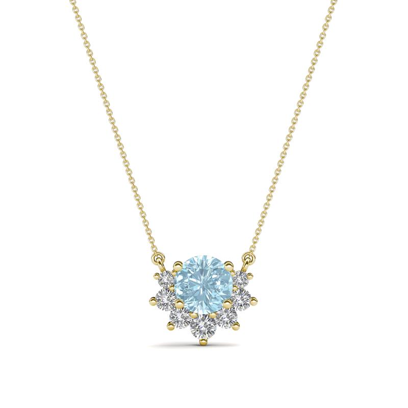 Bellezza 4.50 mm Round Aquamarine and Diamond Half Halo Pendant Necklace 