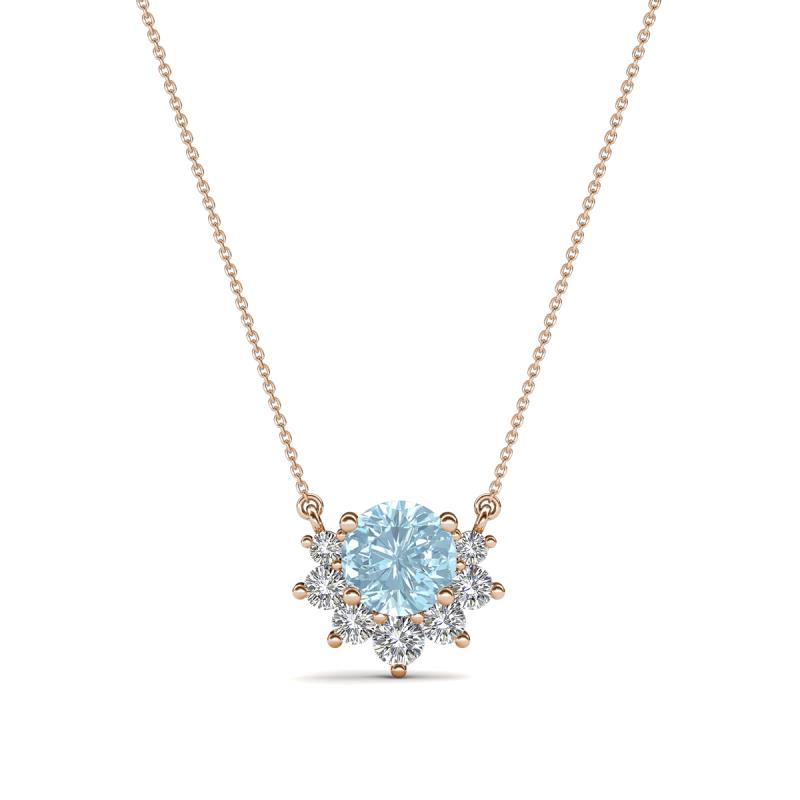 Bellezza 4.50 mm Round Aquamarine and Diamond Half Halo Pendant Necklace 