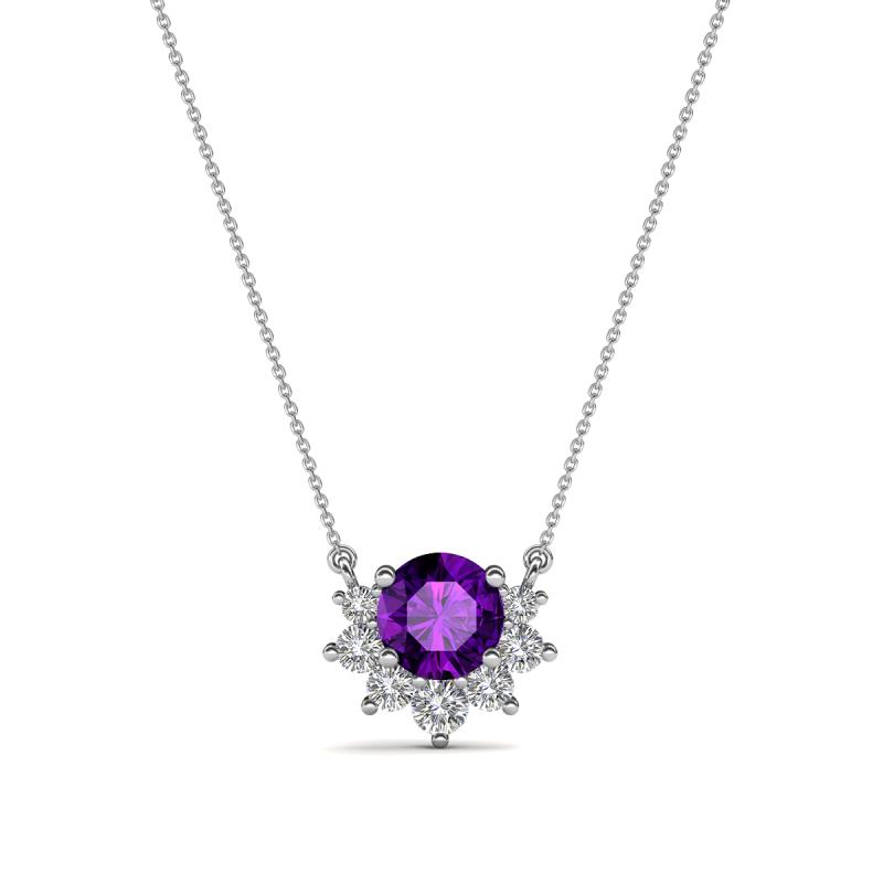 Bellezza 4.50 mm Round Amethyst and Diamond Half Halo Pendant Necklace 