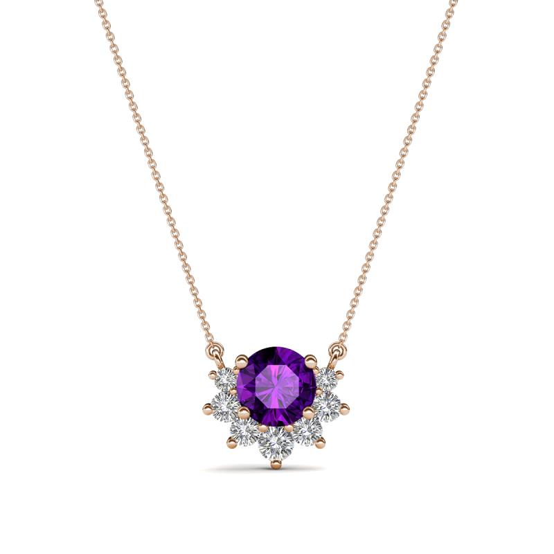 Bellezza 4.50 mm Round Amethyst and Diamond Half Halo Pendant Necklace 