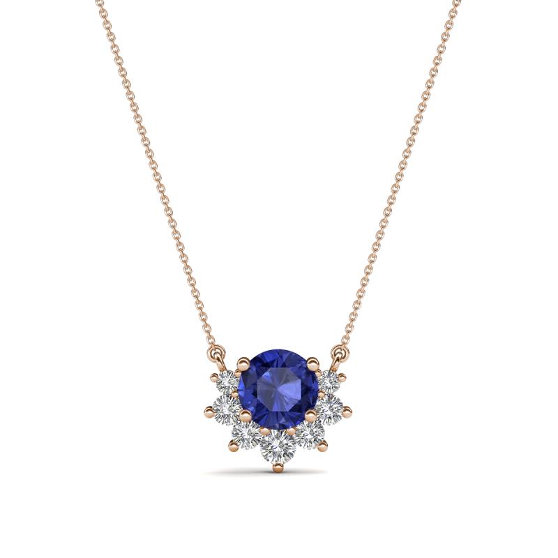 Bellezza 4.50 mm Round Iolite and Diamond Half Halo Pendant Necklace 