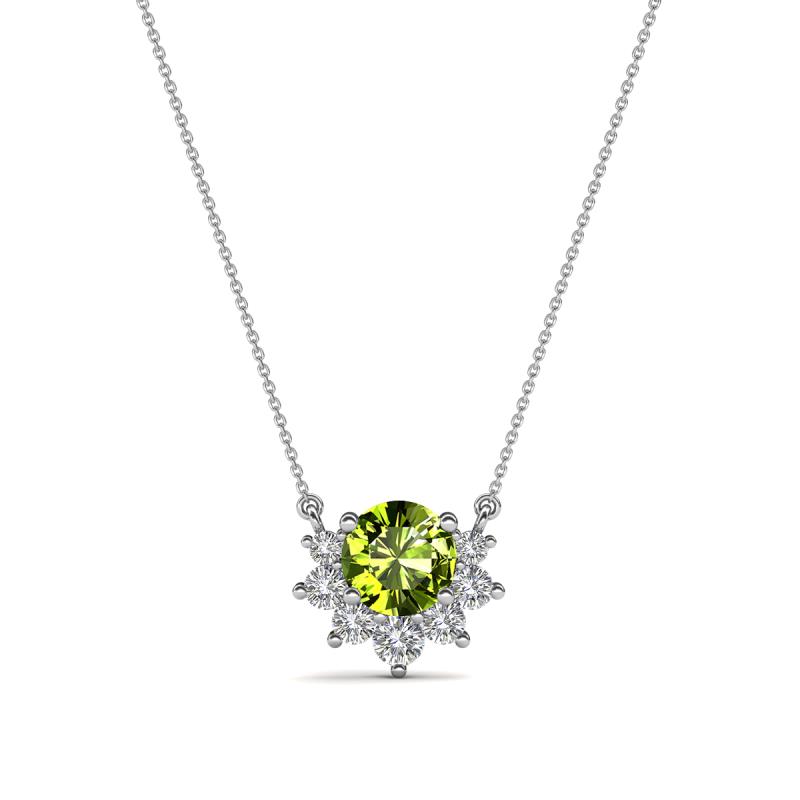 Bellezza 4.50 mm Round Peridot and Diamond Half Halo Pendant Necklace 