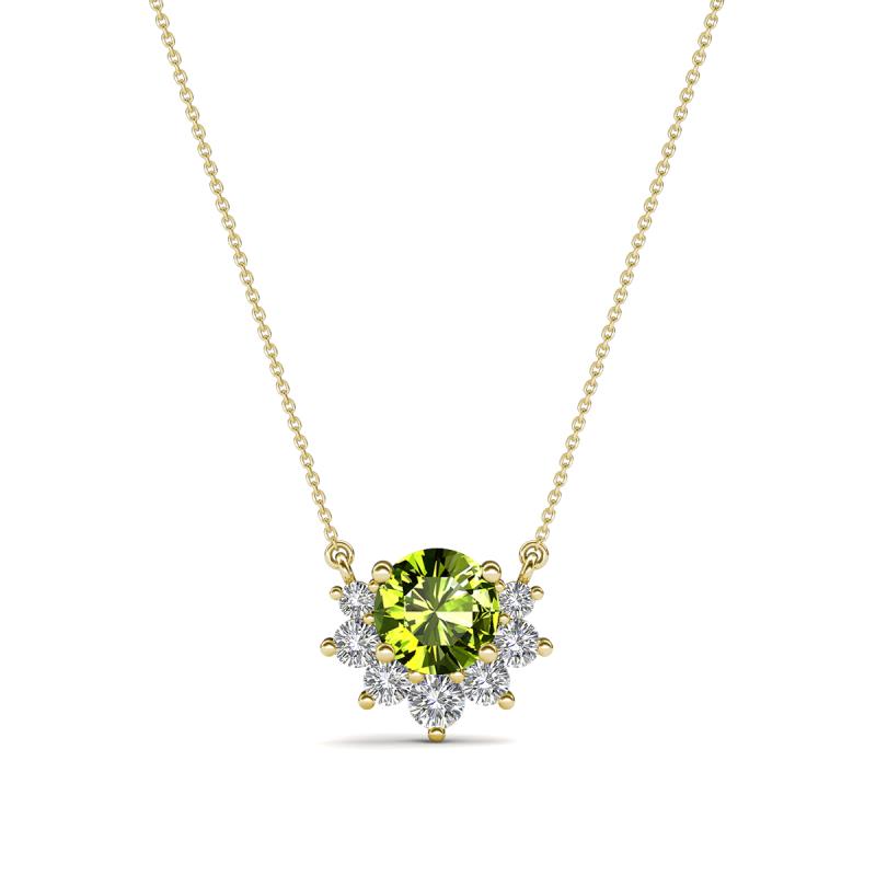 Bellezza 4.50 mm Round Peridot and Diamond Half Halo Pendant Necklace 