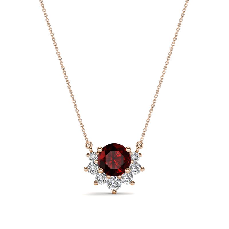 Bellezza 4.50 mm Round Red Garnet and Diamond Half Halo Pendant Necklace 