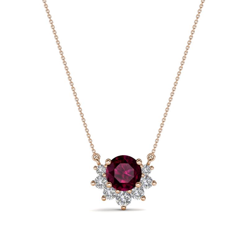 Bellezza 4.50 mm Round Rhodolite Garnet and Diamond Half Halo Pendant Necklace 
