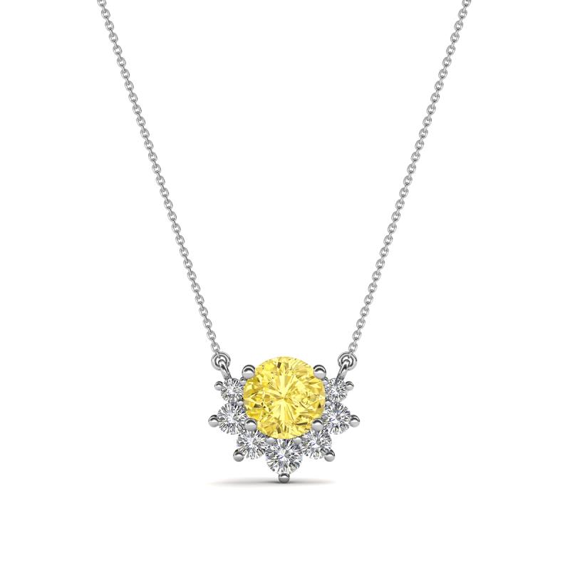 Bellezza 4.50 mm Round Yellow Sapphire and Diamond Half Halo Pendant Necklace 