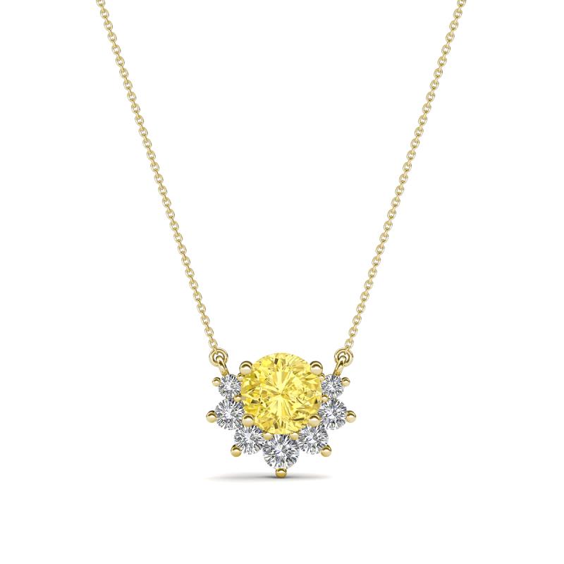 Bellezza 4.50 mm Round Yellow Sapphire and Diamond Half Halo Pendant Necklace 