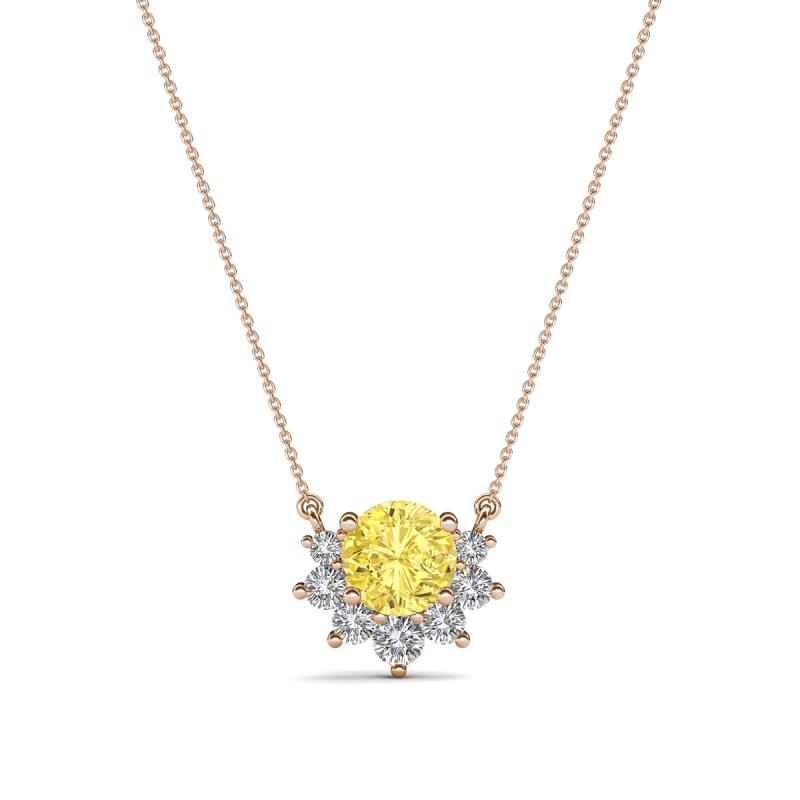 Bellezza 4.50 mm Round Yellow Sapphire and Diamond Half Halo Pendant Necklace 