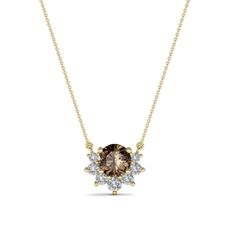 Bellezza 4.50 mm Round Smoky Quartz and Diamond Half Halo Pendant Necklace 