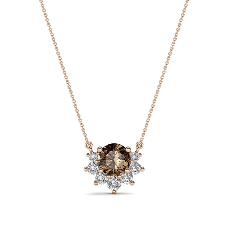 Bellezza 4.50 mm Round Smoky Quartz and Diamond Half Halo Pendant Necklace 
