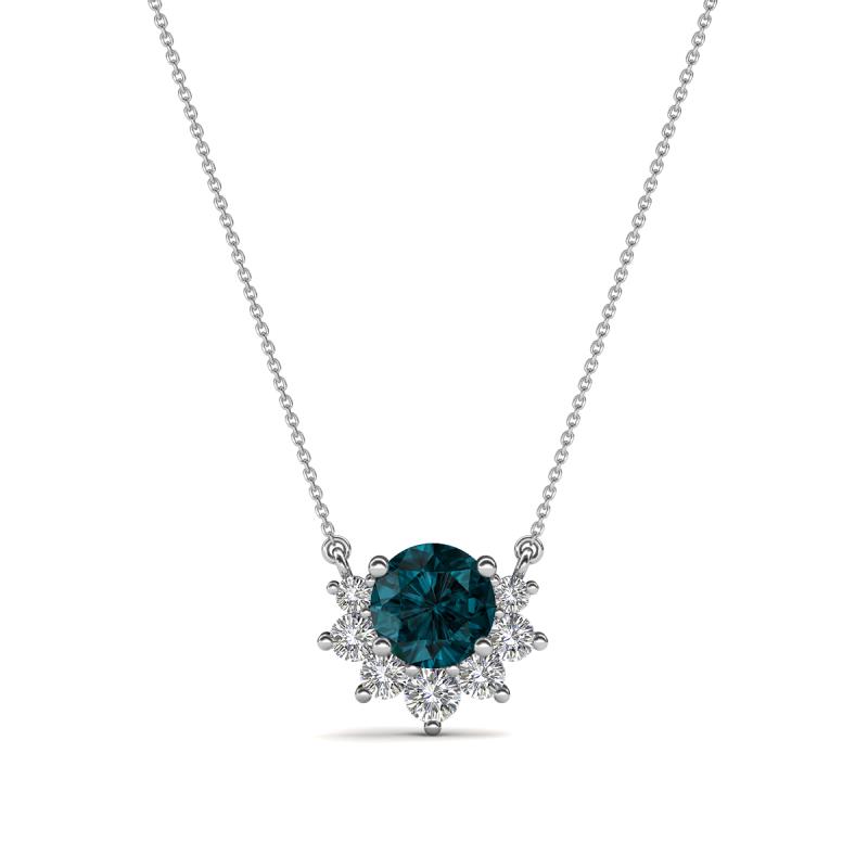Bellezza 4.50 mm Round London Blue Topaz and Diamond Half Halo Pendant Necklace 