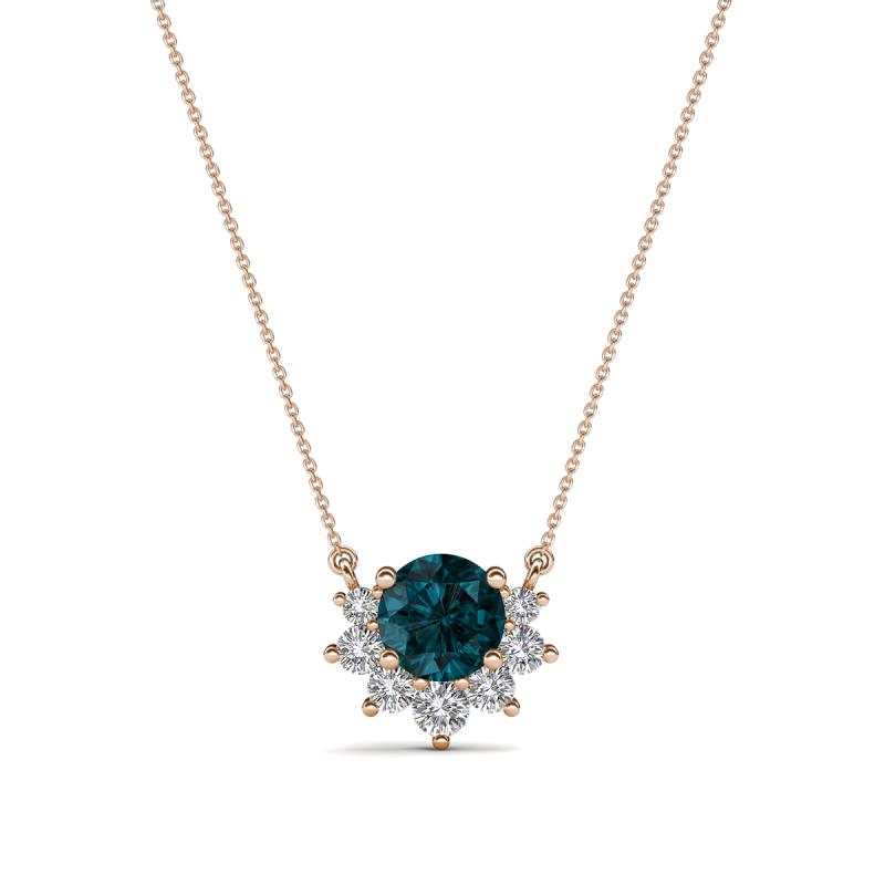 Bellezza 4.50 mm Round London Blue Topaz and Diamond Half Halo Pendant Necklace 