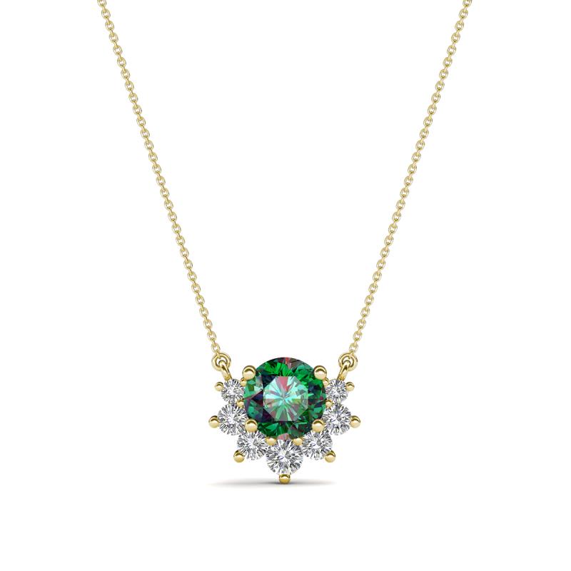 Bellezza 4.50 mm Round Lab Created Alexandrite and Diamond Half Halo Pendant Necklace 