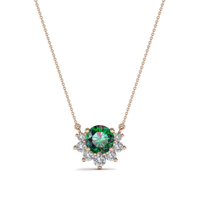 Bellezza 4.50 mm Round Lab Created Alexandrite and Diamond Half Halo Pendant Necklace 