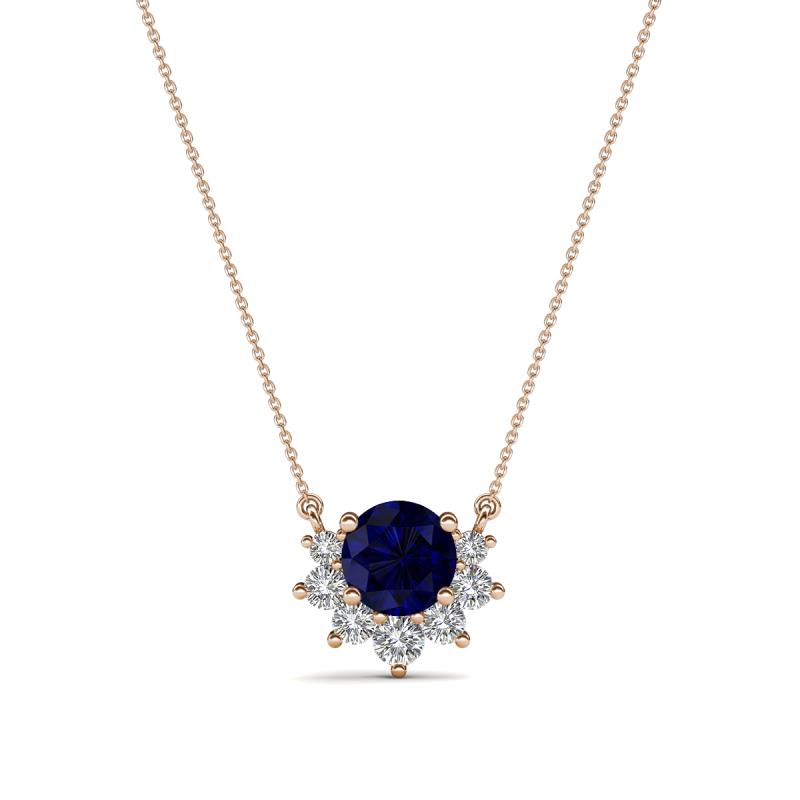Bellezza 4.50 mm Round Blue Sapphire and Diamond Half Halo Pendant Necklace 