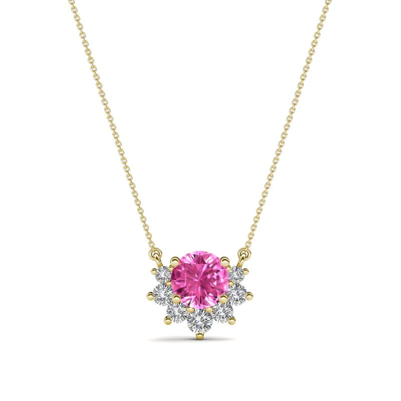 Bellezza 4.50 mm Round Pink Sapphire and Diamond Half Halo Pendant Necklace 