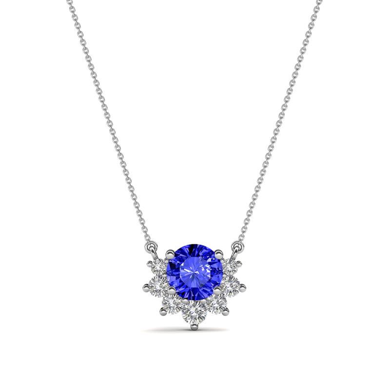 Bellezza 4.50 mm Round Tanzanite and Diamond Half Halo Pendant Necklace 