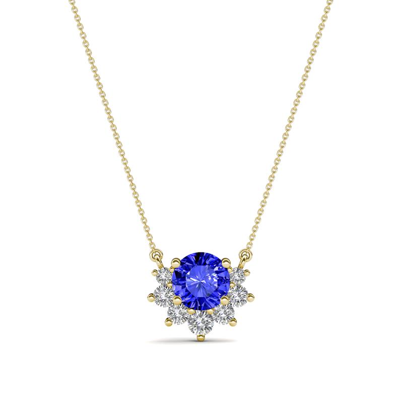 Bellezza 4.50 mm Round Tanzanite and Diamond Half Halo Pendant Necklace 
