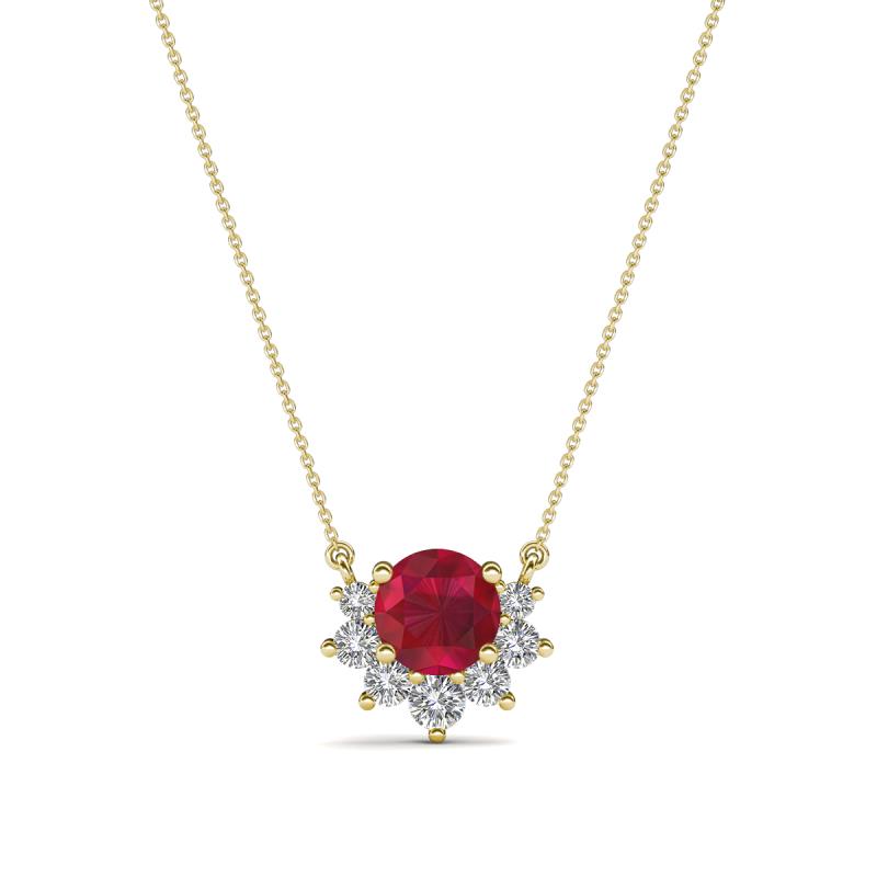 Bellezza 4.50 mm Round Ruby and Diamond Half Halo Pendant Necklace 