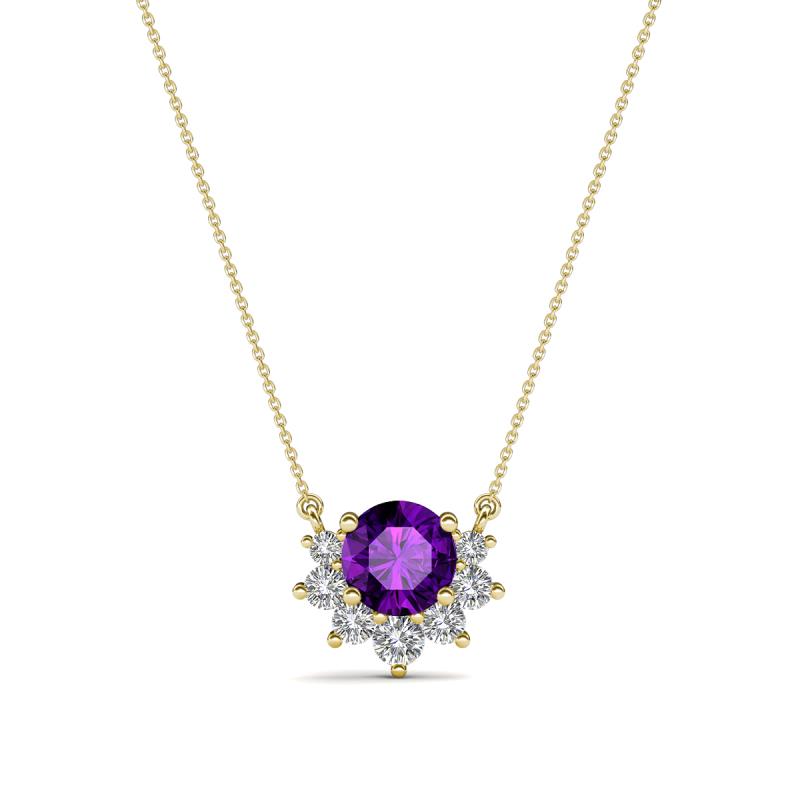 Bellezza 4.50 mm Round Amethyst and Diamond Half Halo Pendant Necklace 