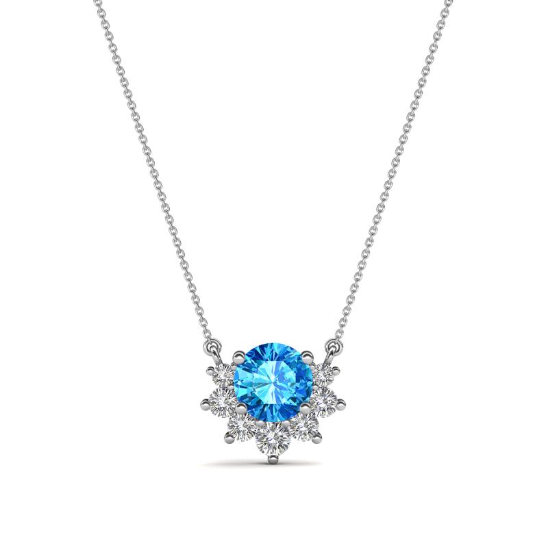 Bellezza 4.50 mm Round Blue Topaz and Diamond Half Halo Pendant Necklace 