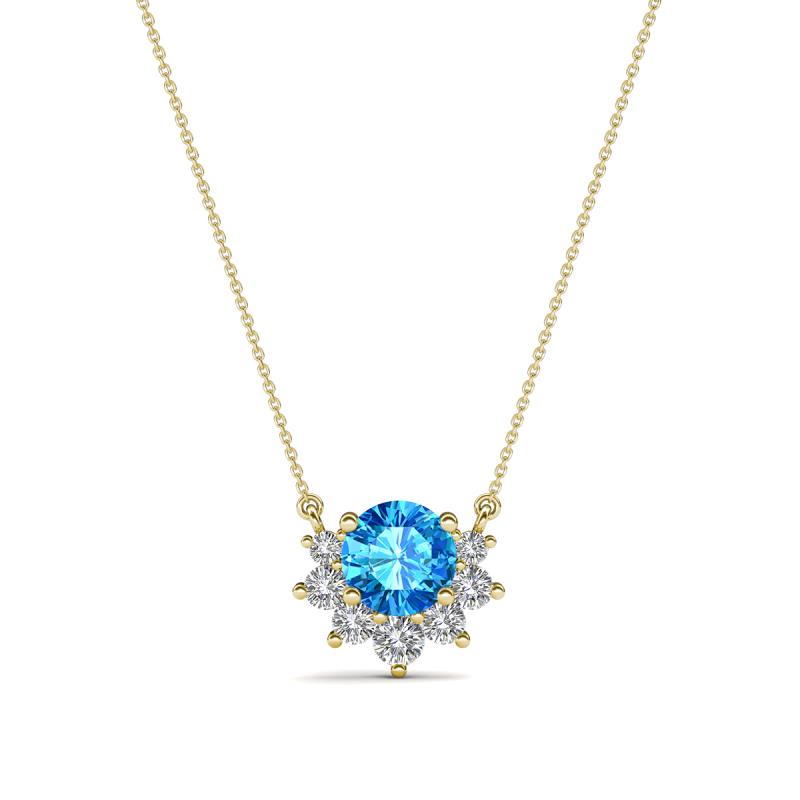 Bellezza 4.50 mm Round Blue Topaz and Diamond Half Halo Pendant Necklace 