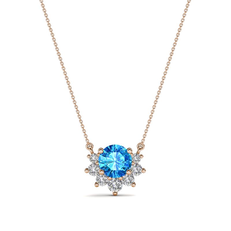Bellezza 4.50 mm Round Blue Topaz and Diamond Half Halo Pendant Necklace 