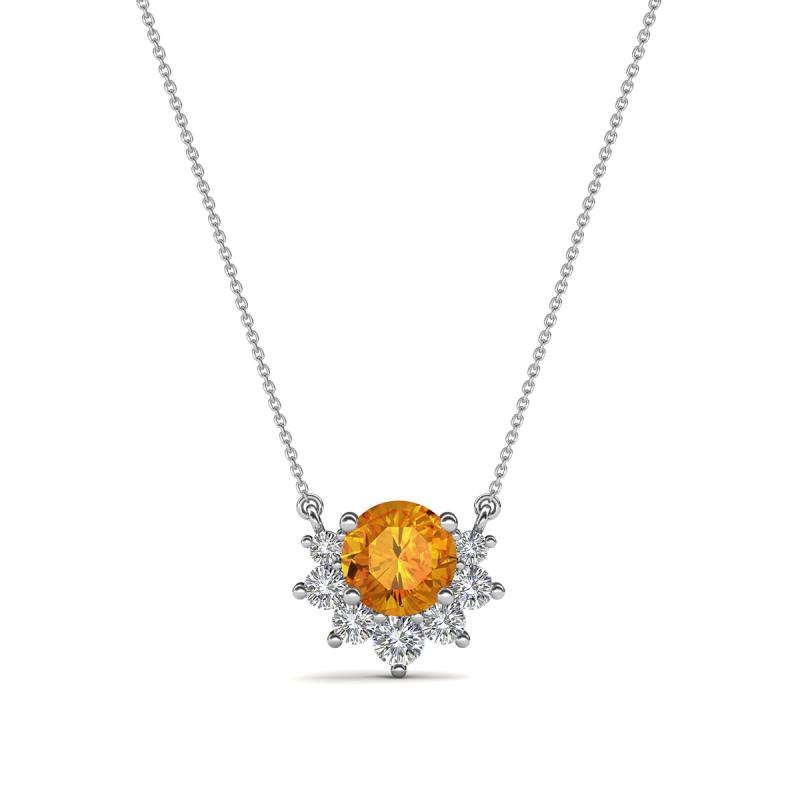 Bellezza 4.50 mm Round Citrine and Diamond Half Halo Pendant Necklace 