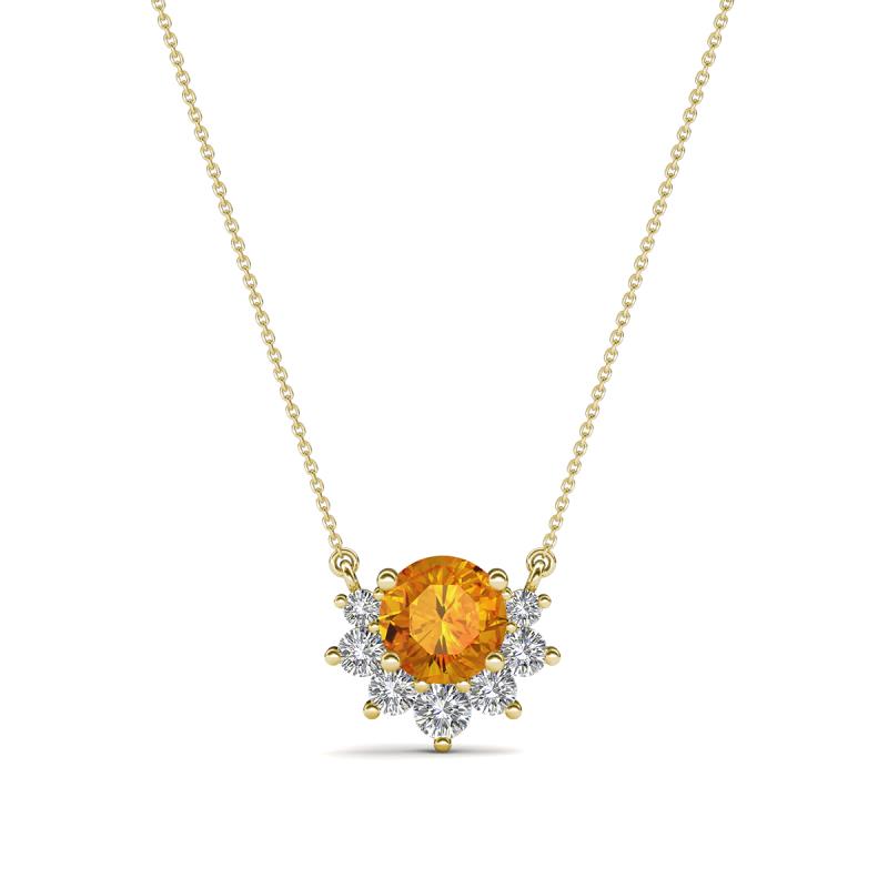 Bellezza 4.50 mm Round Citrine and Diamond Half Halo Pendant Necklace 