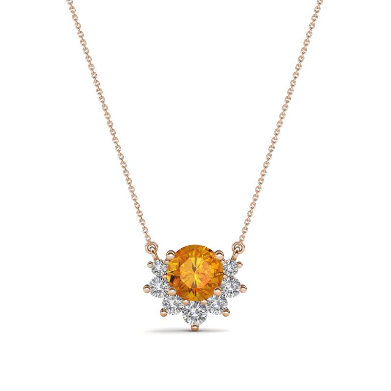Bellezza 4.50 mm Round Citrine and Diamond Half Halo Pendant Necklace 