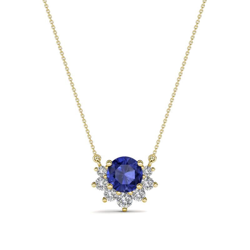 Bellezza 4.50 mm Round Iolite and Diamond Half Halo Pendant Necklace 