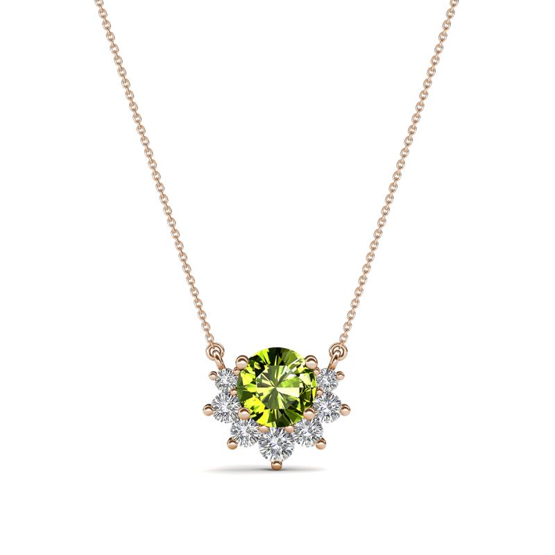 Bellezza 4.50 mm Round Peridot and Diamond Half Halo Pendant Necklace 