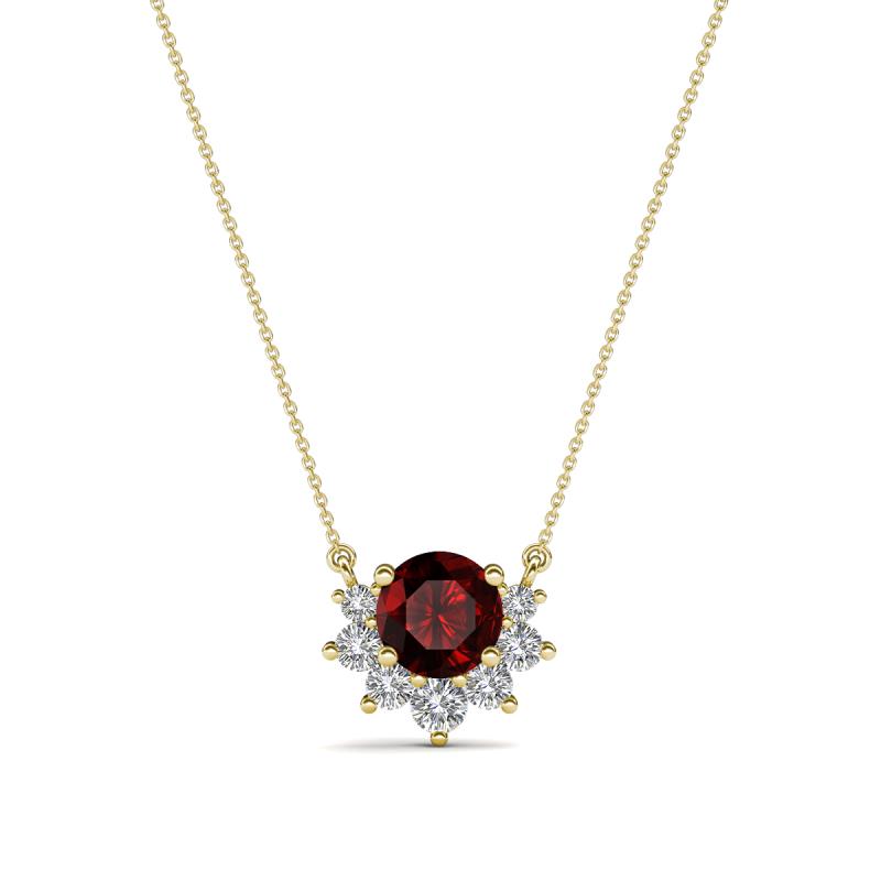 Bellezza 4.50 mm Round Red Garnet and Diamond Half Halo Pendant Necklace 