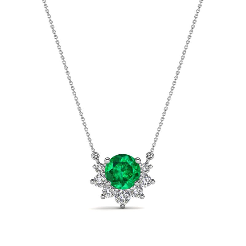 Bellezza 4.50 mm Round Emerald and Diamond Half Halo Pendant Necklace 