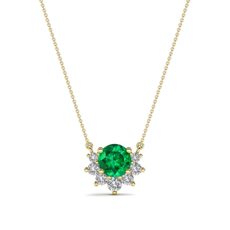 Bellezza 4.50 mm Round Emerald and Diamond Half Halo Pendant Necklace 