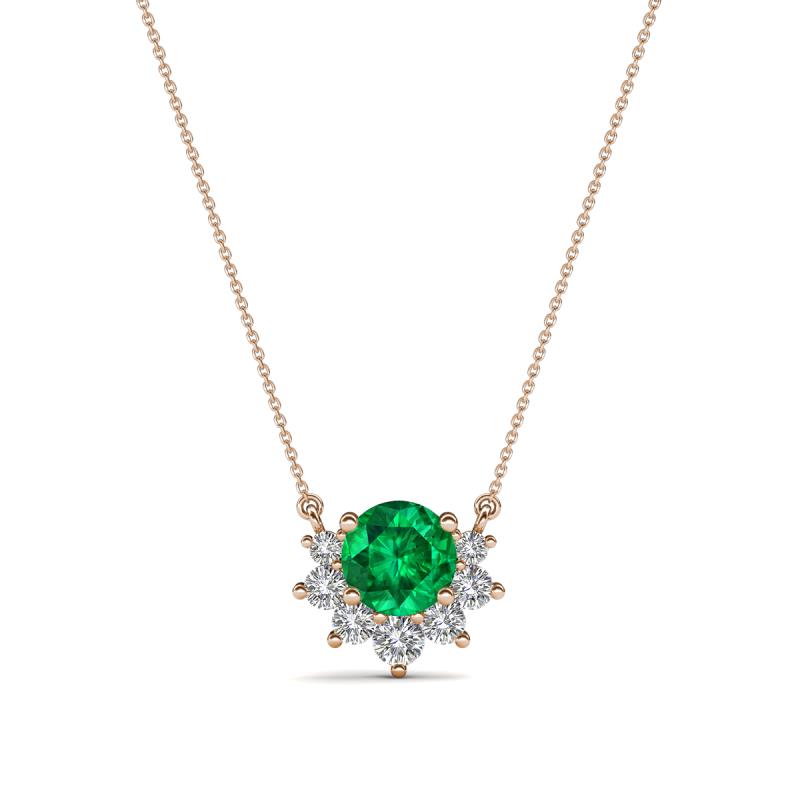 Bellezza 4.50 mm Round Emerald and Diamond Half Halo Pendant Necklace 