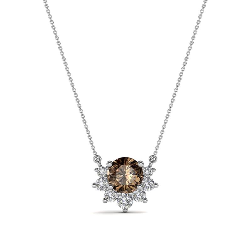 Bellezza 4.50 mm Round Smoky Quartz and Diamond Half Halo Pendant Necklace 