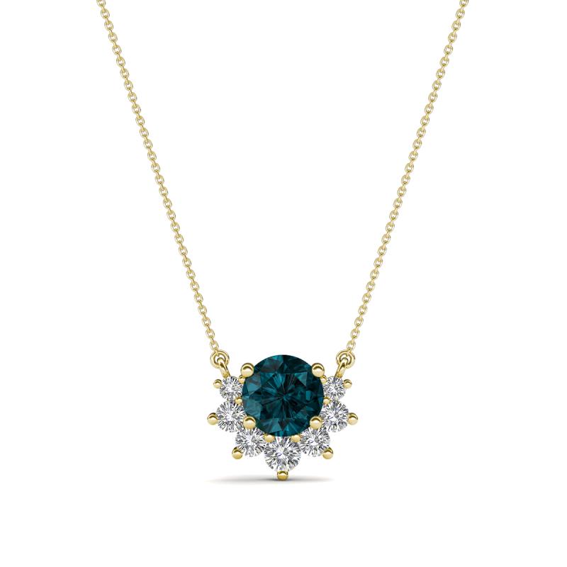 Bellezza 4.50 mm Round London Blue Topaz and Diamond Half Halo Pendant Necklace 