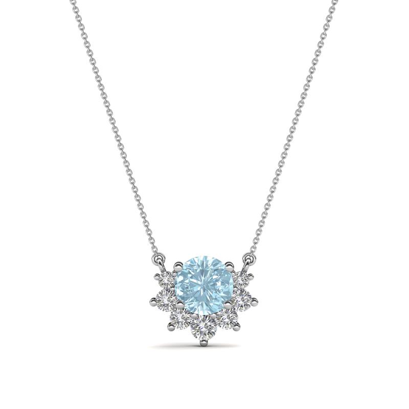 Bellezza 4.50 mm Round Aquamarine and Diamond Half Halo Pendant Necklace 