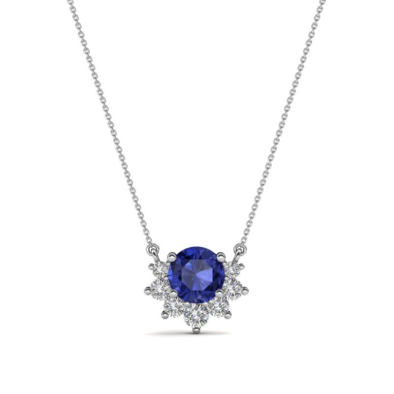 Bellezza 4.50 mm Round Iolite and Diamond Half Halo Pendant Necklace 