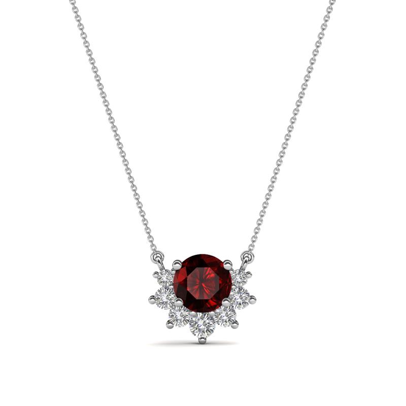 Bellezza 4.50 mm Round Red Garnet and Diamond Half Halo Pendant Necklace 